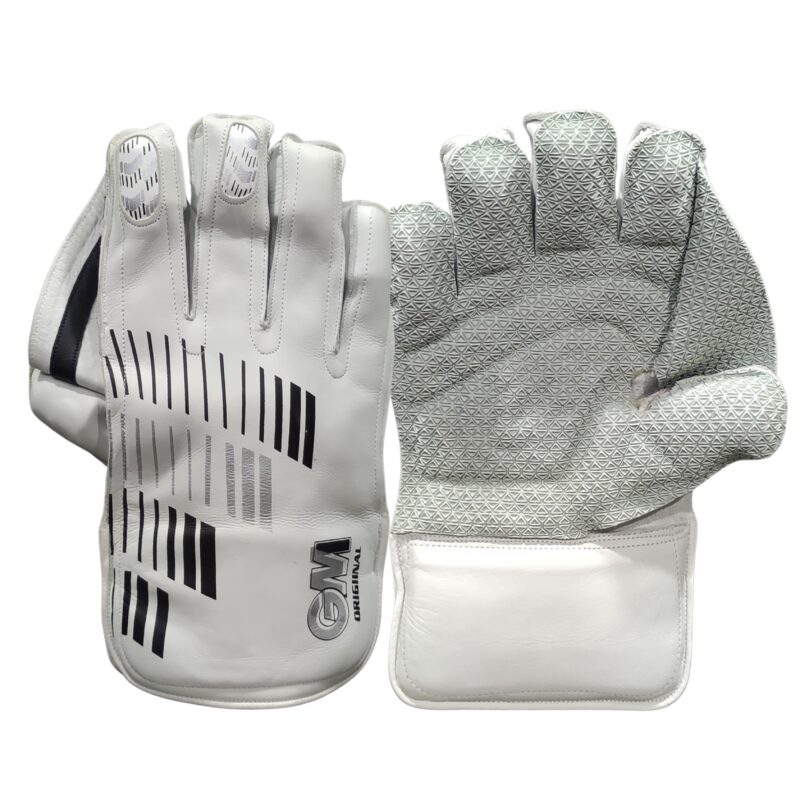 GM Original LE Wicket Keeping Gloves 2025 – Front & Back Views | Premium Grip & Durability Pakistan Front and back views of GM Original LE Wicket Keeping Gloves 2025 with premium grip, comfort, and durable design – Pakistan