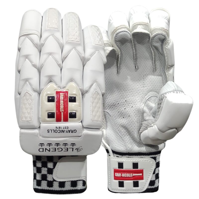Combined front and back view of Gray Nicolls Legend Batting Gloves 2025 for cricket players in Pakistan