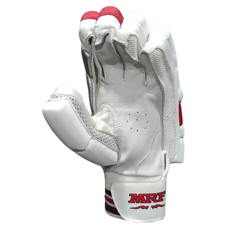 MRF Genius LE Batting Gloves 2025 Back View – Durable Design Built In It for Pakistan Back view of MRF Genius LE Batting Gloves 2025 showing durable materials and quality stitched in it for Pakistani players