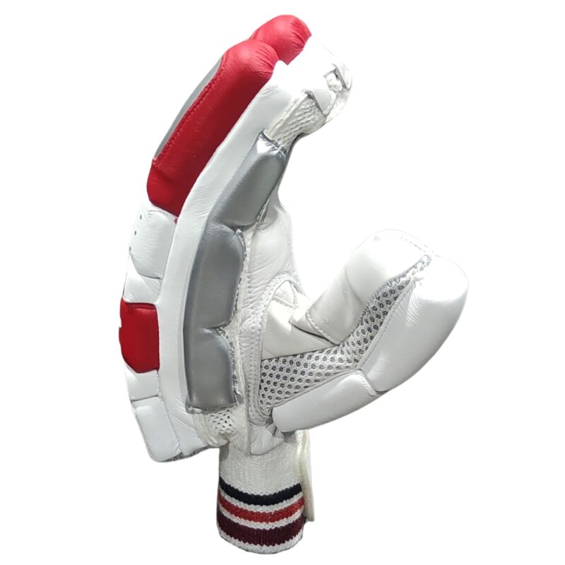 MRF Genius LE Batting Gloves 2025 Side View – Enhanced Grip Technology In It for Pakistan Side angle of MRF Genius LE Batting Gloves 2025 featuring enhanced grip technology built in it for cricket players in Pakistan