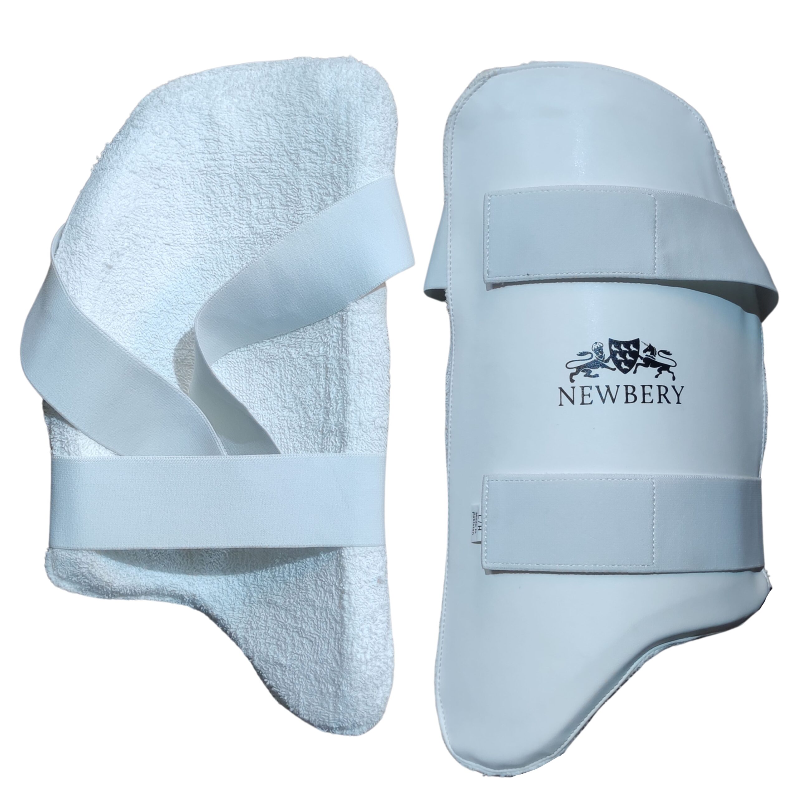 newbery-pro-thigh-pad-2025-front-back-combined-padded "Combined front and back view of the Newbery Pro Thigh Pad 2025 showcasing full ergonomic protection design for athletes. Free shipping in Pakistan."