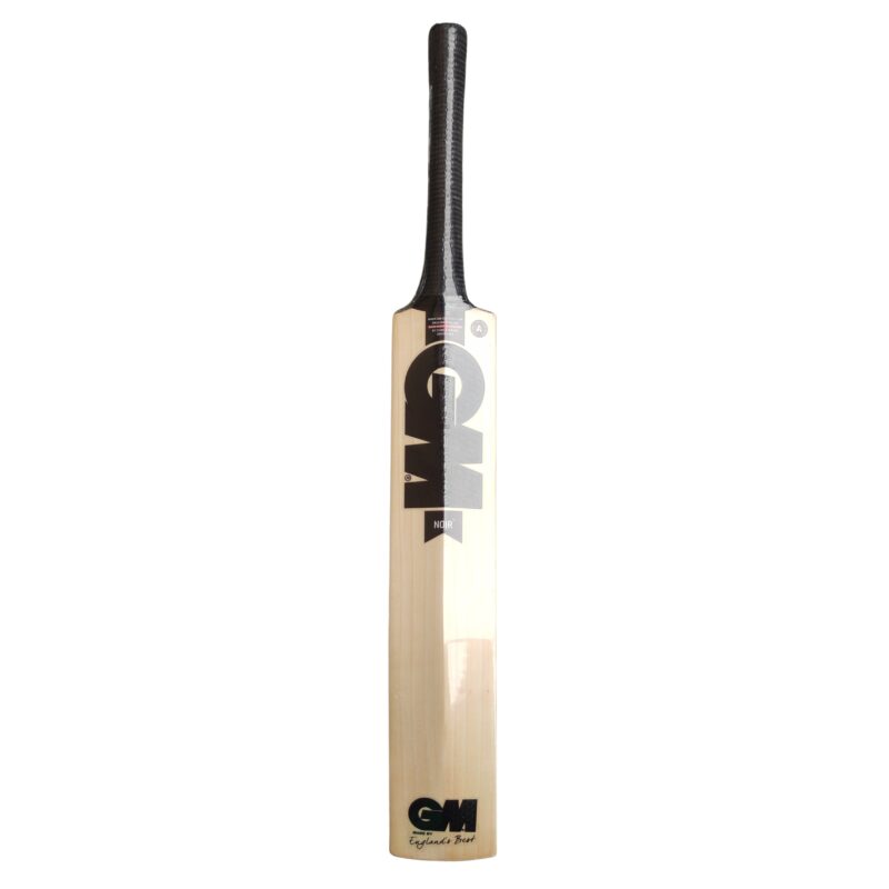 "Front view of the GM Noir Limited Edition English Willow Cricket Bat, ideal for professional cricketers in Pakistan."