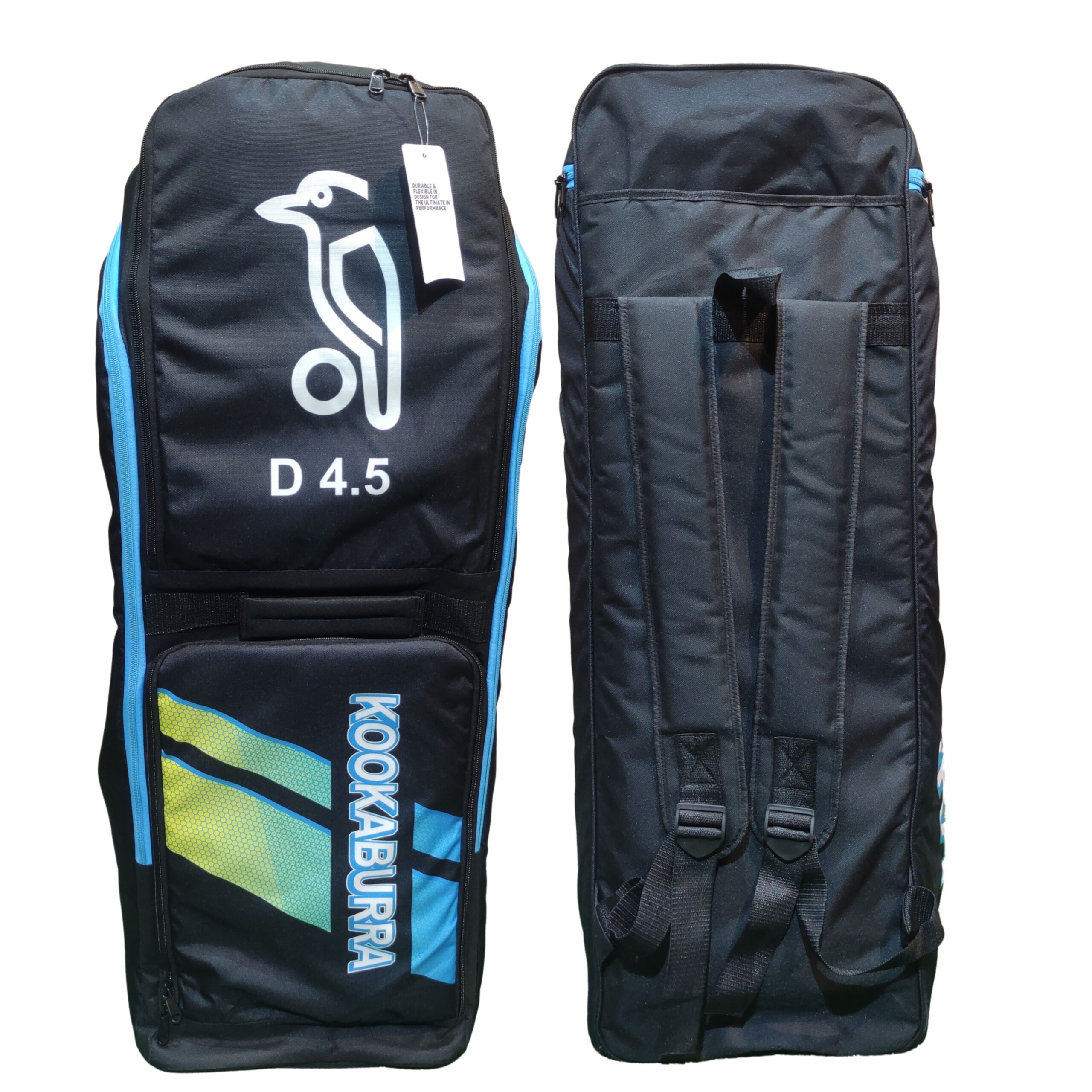 Kookaburra D4.5 Original Cricket Duffle Bag 2025 – Front & Back View for Players in Pakistan Buy Kookaburra D4.5 Original Duffle Bag 2025 – front and back view of cricket kit bag for players in Pakistan with padded support and space