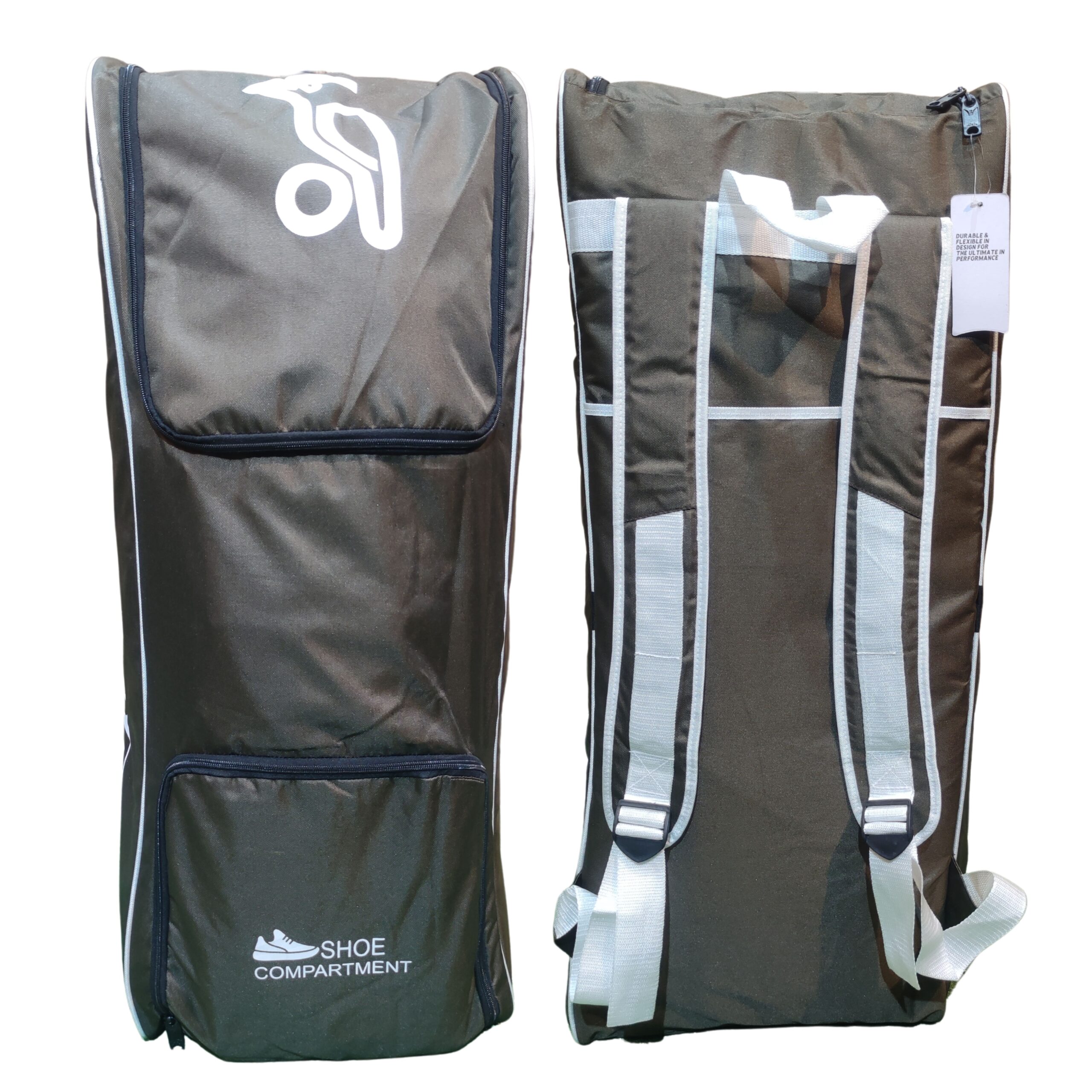 Kookaburra Legend Pro Duffle Bag 2025 Front & Back Views – Durable, Spacious Cricket Bag Loved in Pakistan Front and back views of Kookaburra Legend Pro Duffle Bag 2025 — durable, spacious cricket gear bag popular in Pakistan
