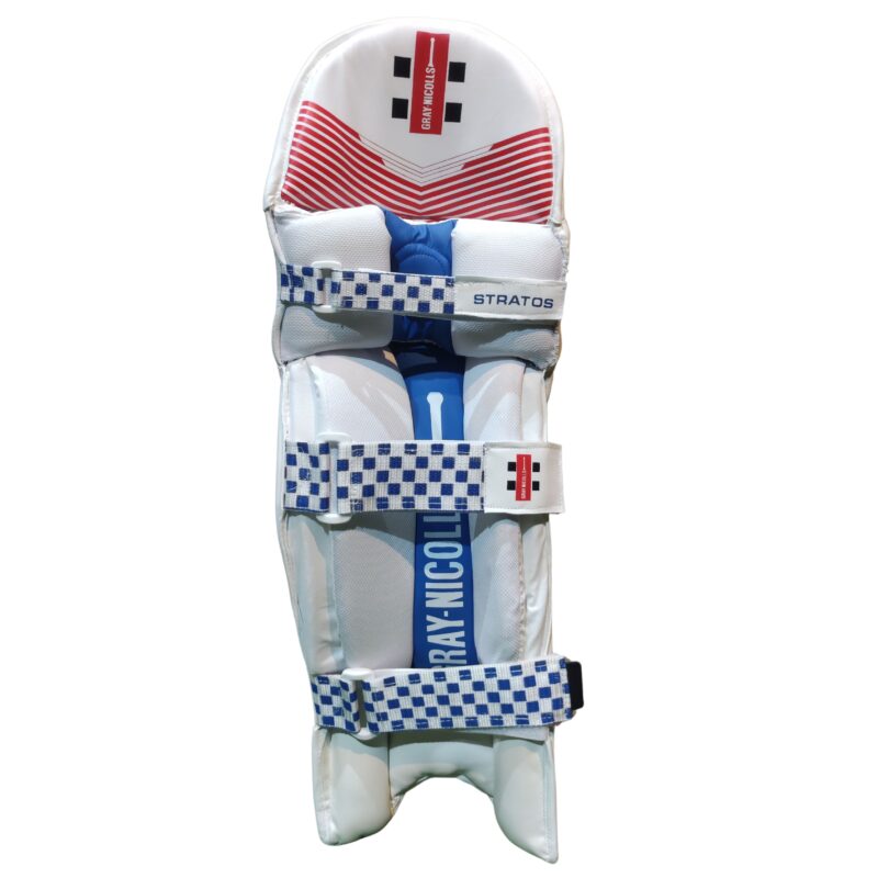Back view of Gray Nicolls Stratos Batting Pads 2025 with adjustable straps for secure fit and comfort, now available in Pakistan