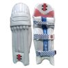 Combined front and back view of Gray Nicolls Stratos Batting Pads 2025 showcasing full protection and ergonomic design, now available in Pakistan