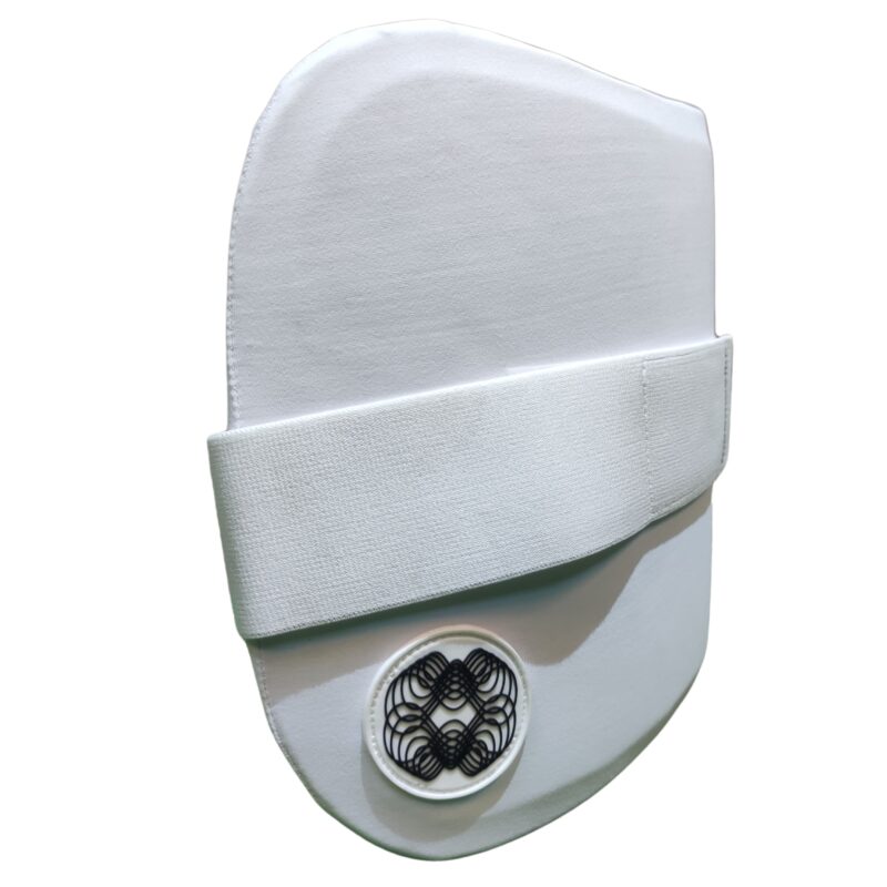 Side view of the MoonWalkr White Chest Guard 2025, offering athletes in Pakistan an ergonomic, lightweight design for full comfort.