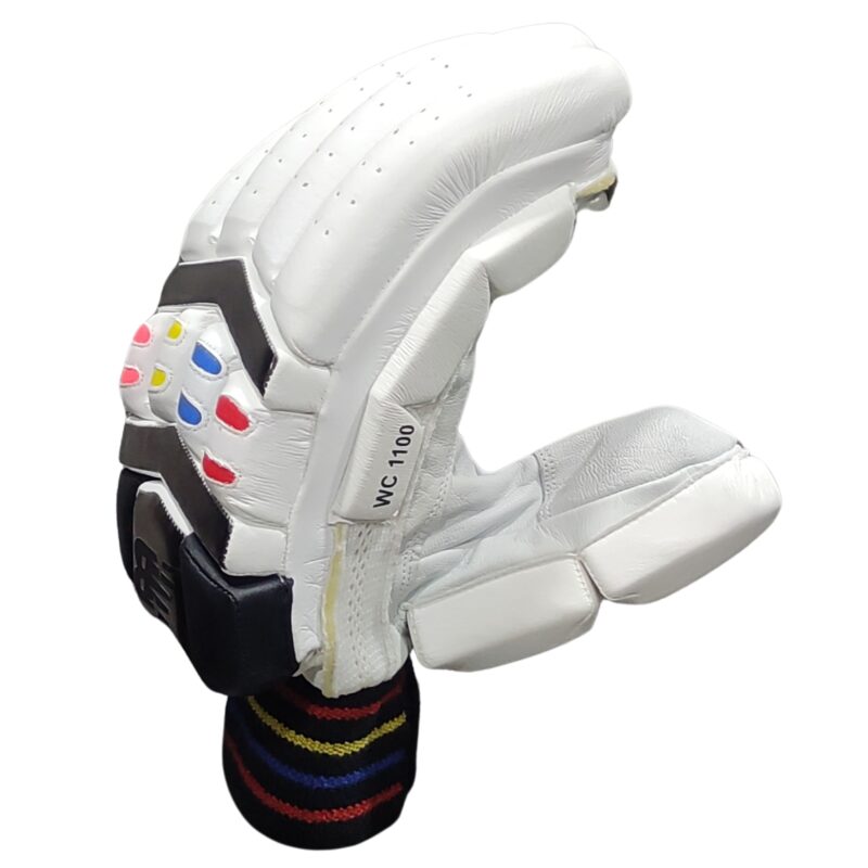 New Balance WC 1100 Batting Gloves 2025 Side View | Comfortable Cricket Gloves Pakistan Side view of New Balance WC 1100 Batting Gloves 2025 highlighting ergonomic design for Pakistani cricketers