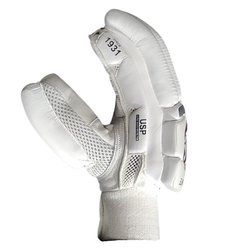 Side View of SG Test Batting Gloves 2025 - Ergonomic Fit for Better Performance Side view of SG Test Batting Gloves 2025 showcasing its ergonomic design and enhanced fit for comfort and performance in cricket