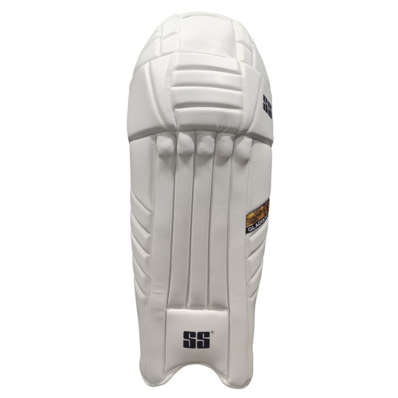 "SS Gladiator Batting Pads 2025 front view with premium cushioning, designed for cricket players in Pakistan. Offers ultimate comfort and protection."