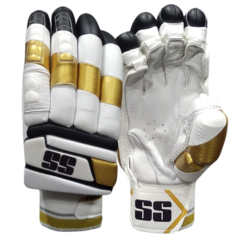 Full front and back view of SS Golden Limited Edition Batting Gloves 2025, designed for optimal protection and comfort on the cricket field.