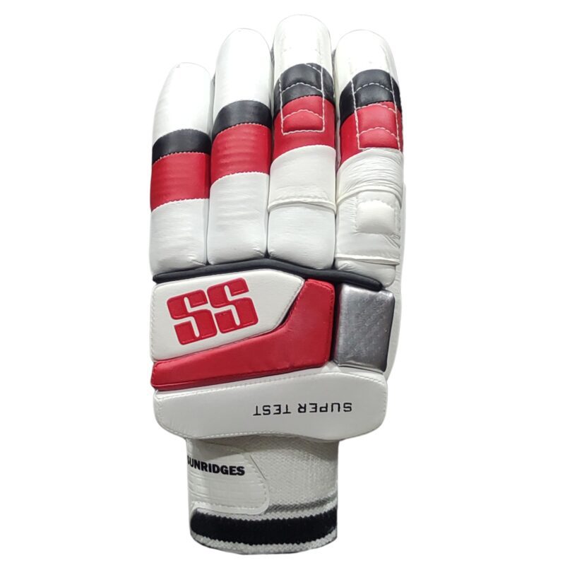 "SS Premium Super Test Batting Gloves 2025 front view offering enhanced protection, grip, and comfort for cricket players in Pakistan"