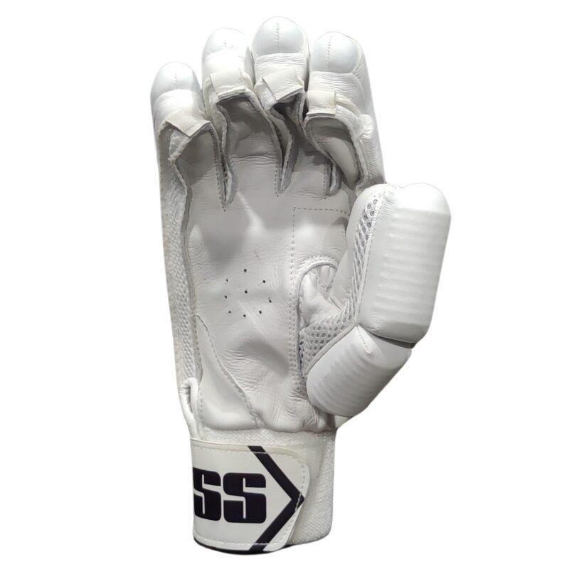 "SS Super Test Batting Gloves 2025 back view showing ergonomic wrist protection – Order in Pakistan with free delivery."