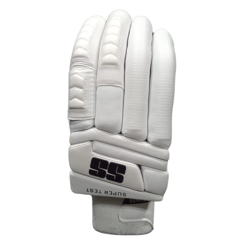 "SS Super Test Batting Gloves 2025 front view with superior grip and comfort – Best cricket gloves in Pakistan – Buy online with free shipping."