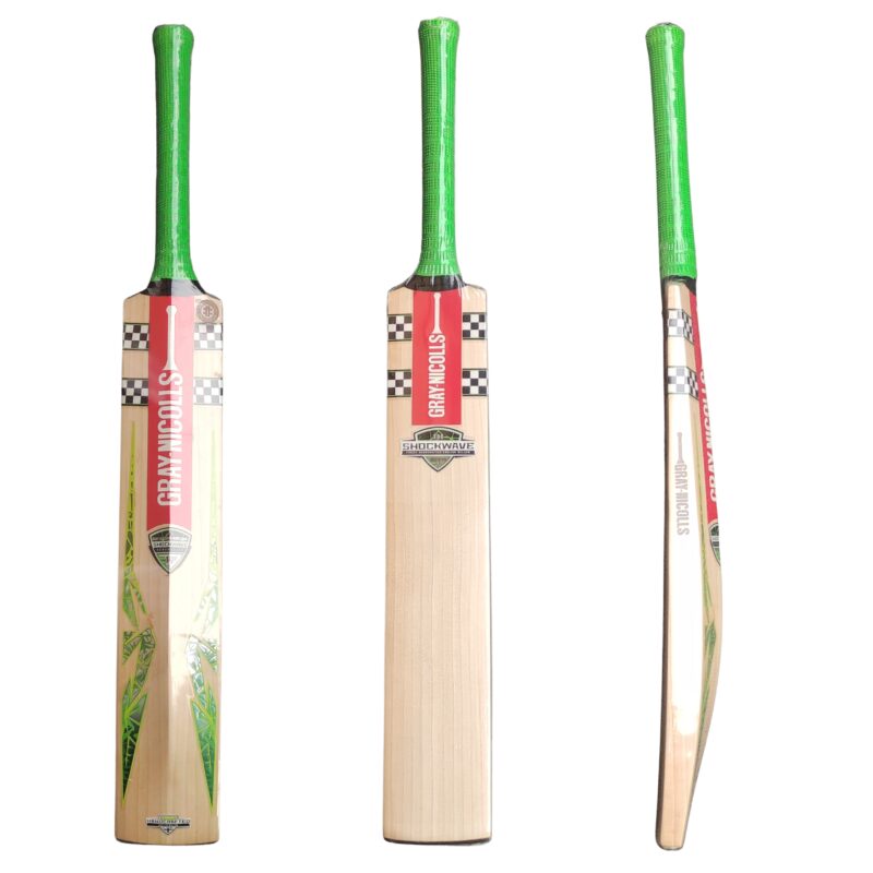 Front and back view of the Gray Nicolls Shockwave 300 Gen 1.2 Cricket Bat, highlighting its advanced design for cricketers in Pakistan