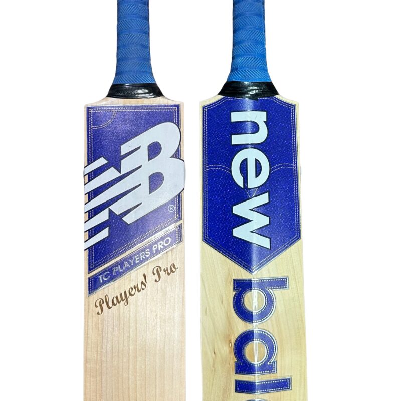 new-balance-tc-player-pro-cricket-bat-2025-gallery-1-pakistan "Close-up of New Balance TC Player Pro Cricket Bat 2025 showing wood grain and handle, designed for cricketers in Pakistan"