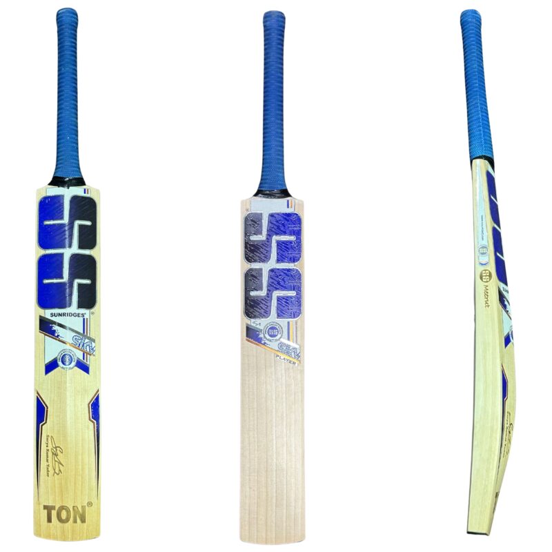 SS Sky Player Edition English Willow Cricket Bat - Front & Back Combined View SS Sky Player Edition English Willow Cricket Bat front and back combined view showing premium design and durability.