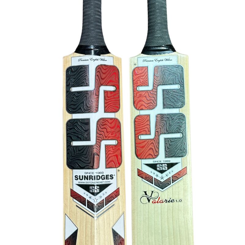 Close-up of the blade and edge of SS Valarie 2.0 Cricket Bat 2025 showcasing English Willow quality