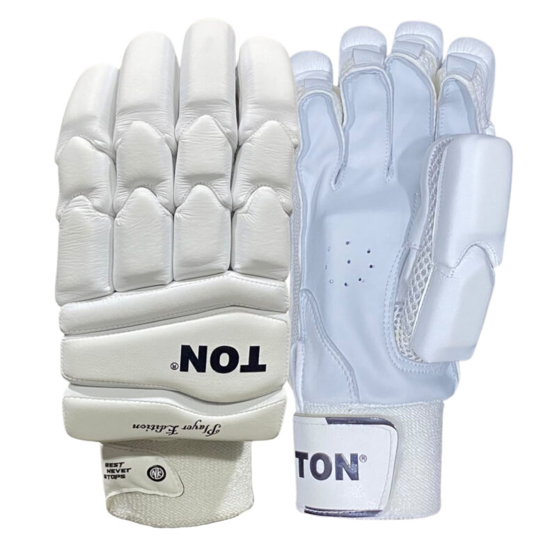16 TON Player Edition Cricket Batting Gloves – Premium White Protective Batting Gloves