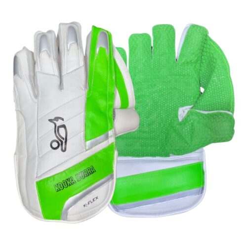 3 Kookaburra K-Flex Wicket Keeping Gloves – White/Green Professional Cricket Gloves