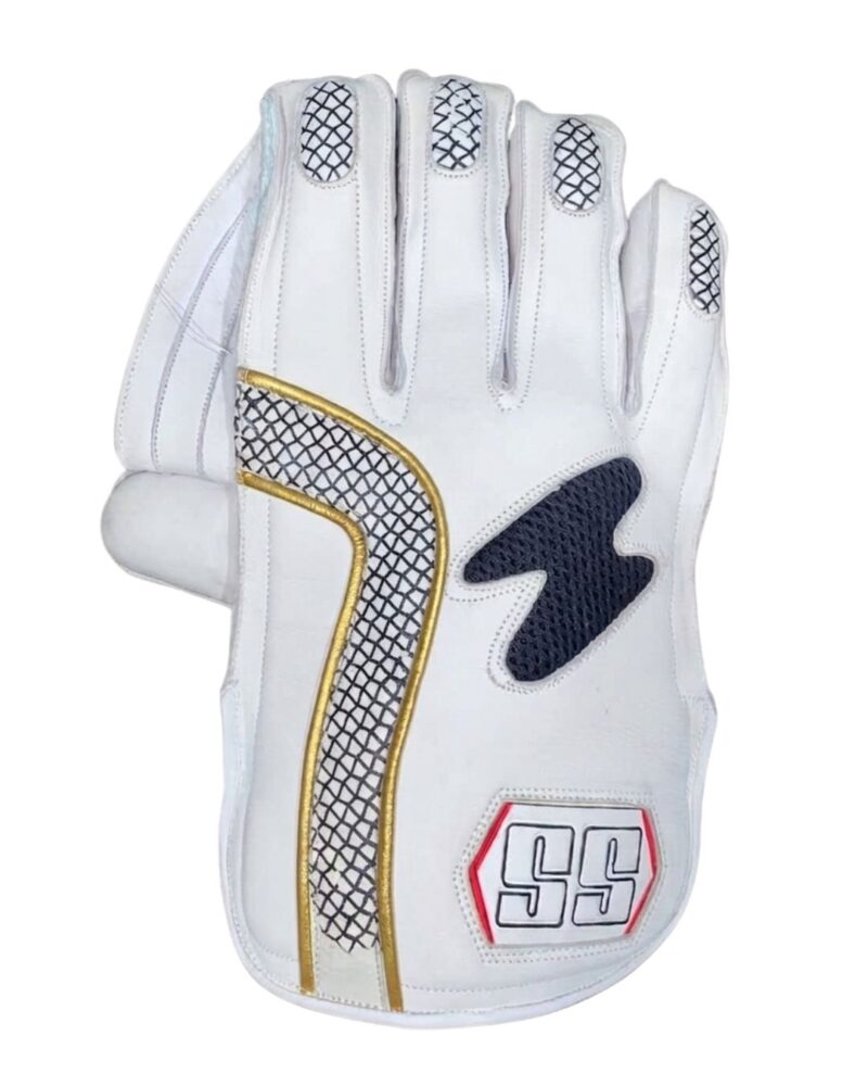 6 SS Golden Strip Wicket Keeping Gloves – White & Gold Cricket Keeping Gloves